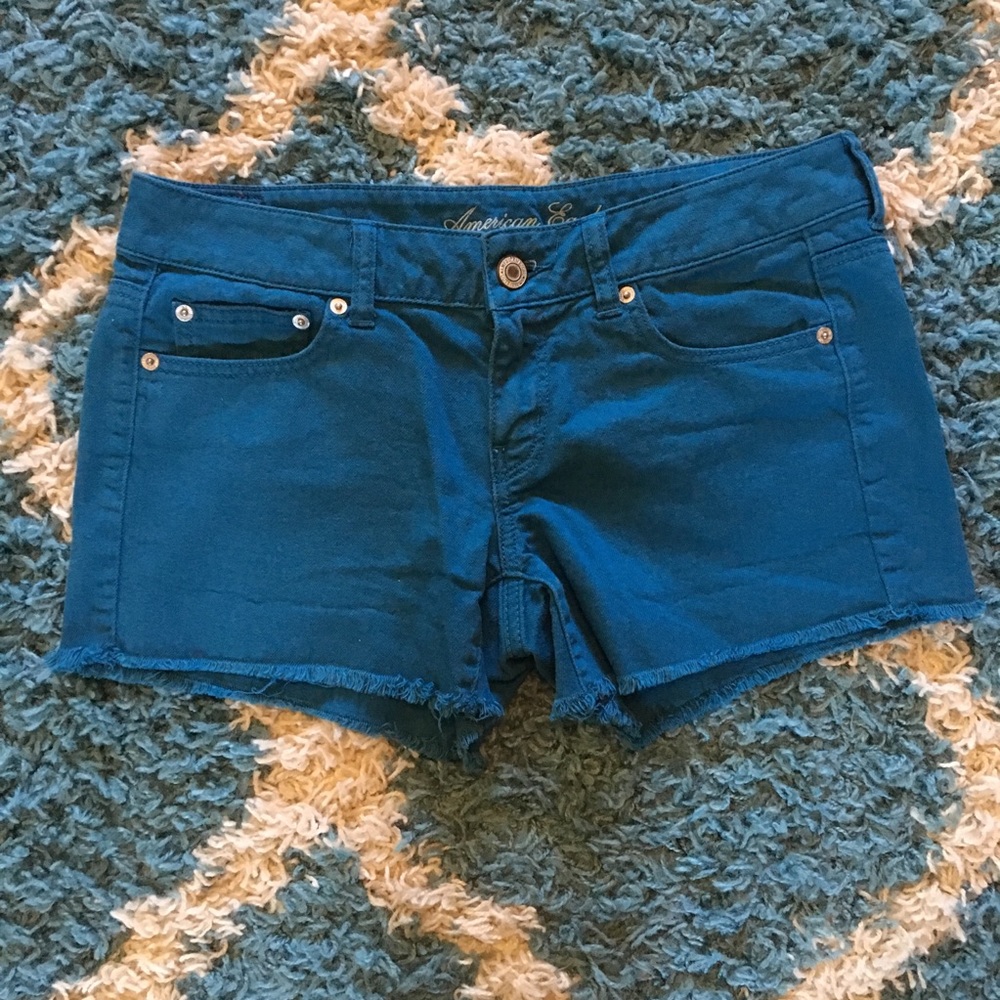 American Eagle teal blue stretch cutoff shorts